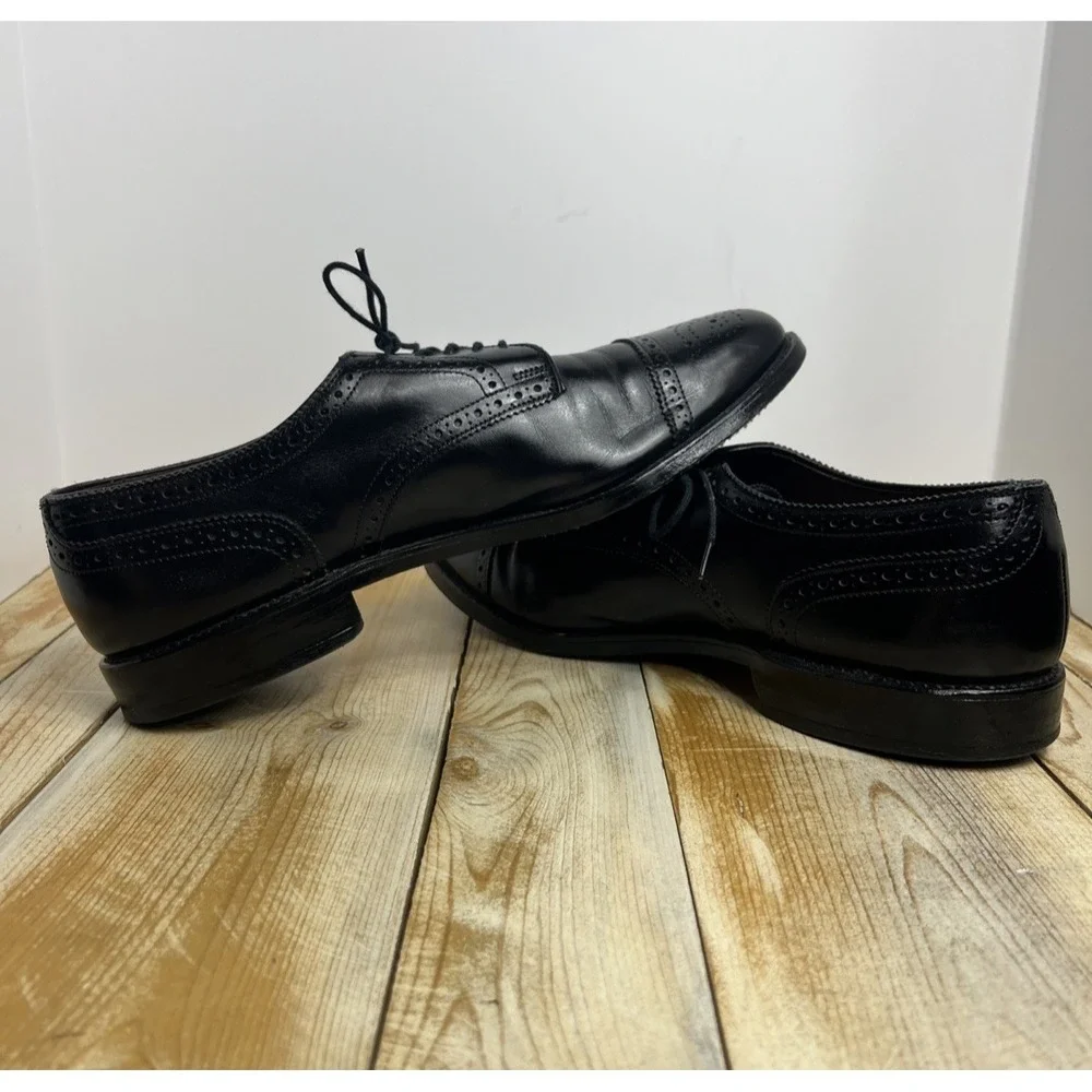 Allen Edmonds ‎ Mens 9 C Sanford Black Leather Cap Toe Dress Oxford w/Box